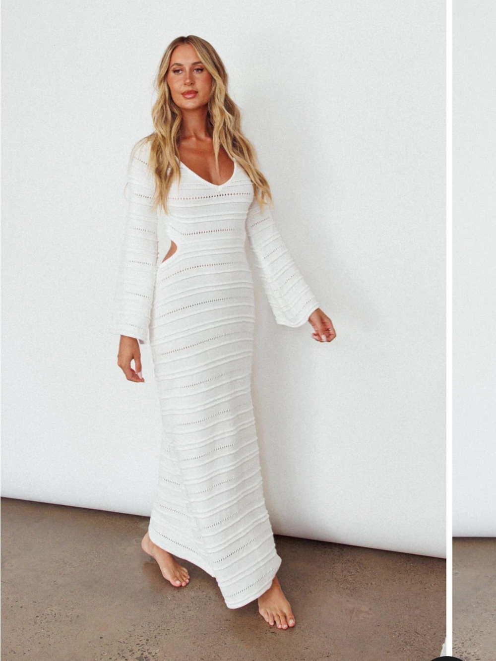 Selfie Leslie White Knit V-Neck Maxi Dress